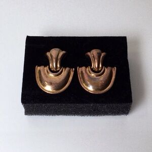 Vintage Bronze Copper Modernist Door Knocker Earrings 3/4” X 1”